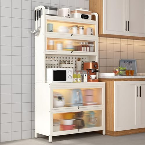 TWHZSAI Rejilla para Horno microondas de 6 Niveles con gabinete de Almacenamiento y Puerta abatible Rejilla para Horno para Cocina, Comedor, Sala de Estar Solución de Almacenamiento y Soporte para m
