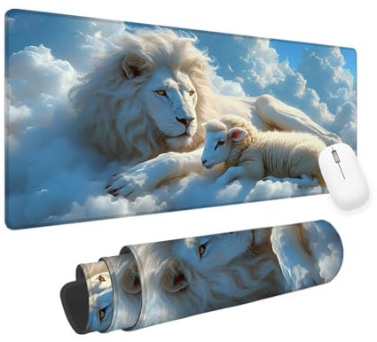 Blanco Alfombrilla Ratón León Alfombrilla Ratón XXL Gaming,Tapete Escritorio Ordenador 1200x600x3mm,Protector Escritorio Alfombrilla Antideslizante,Mouse Pad Compatible con Ratón Láser y Óptico yv-75