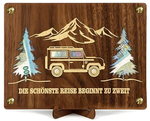 Coffret Cadeau Voyage en Bois XL, Tirelire Élégante pour Épargne de Road Trip, Carte Cadeau Road Trip Coffret Épargne Voyage
