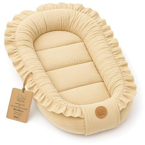 Muselina Nido bebé recién nacido 90x50 cm - capullo de colecho reductor cuna algodón cuco ideal para góndola moisés y viaje perfecto para niños y niñas Beige Claro