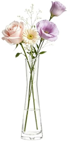 Vaso in vetro da 25 cm, a collo stretto, piccolo, trasparente, a stelo singolo, per la decorazione della casa, ufficio, scrivania, centrotavola, decorazione da tavolo per matrimoni