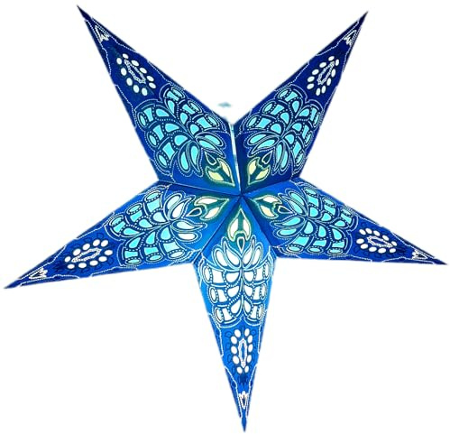Yepsio Paper Star Lantern Lampshade, 60 cm, Hanging Decorations for Christmas, Wedding, Home, Party (Glitter Blue, Green)