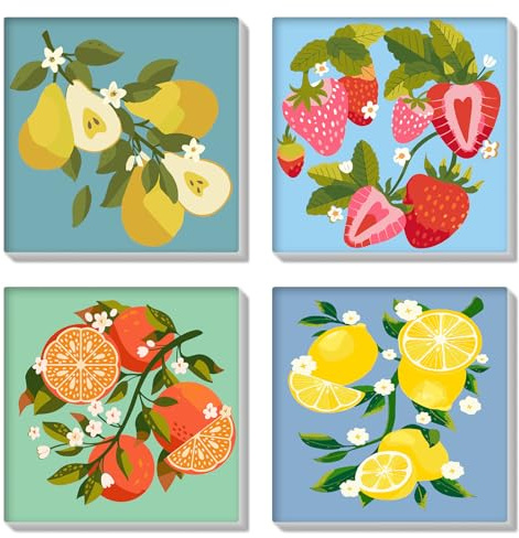 HEIBAGO 4 Pack Framed Paint by Numbers for Adults, DIY Paint by Number on Canvas for Beginners, Adult Fruit Paint by Numbers Kits, Fruit Oil Paint by Numbers for Wall Decor,20x20cm