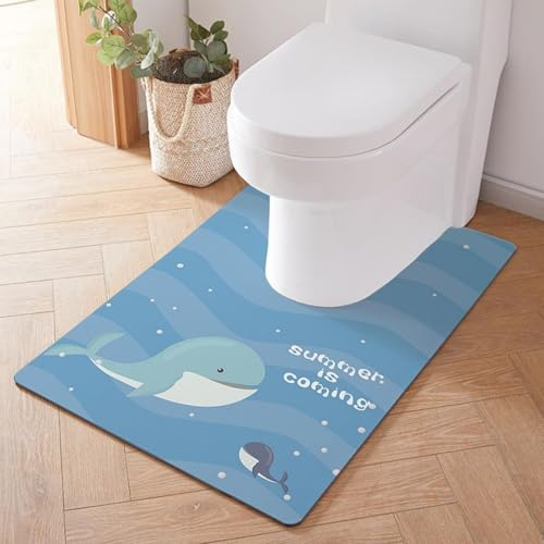 Treer Tapis Toilette WC Contour, Antidérapant Diatomite Tapis de Bain Contour Forme de U Lavable, Absorbant, Sechage Rapide pour WC et Salle de Bain (55 * 60cm,Baleine de mer)