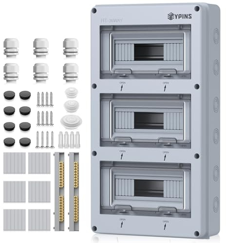 EYPINS Caja de Distribución de Superficie 275×510×110mm, 3 Filas y 36 Módulos Caja Electrica Exterior IP65 Impermeable y Antihumedad, Plástico ABS, Subdistribuidor con Junta Perimetral