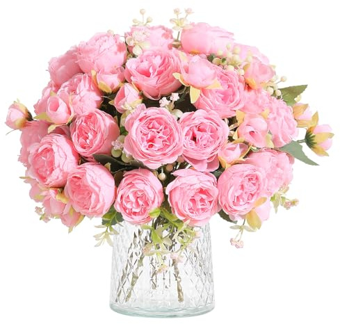 Hobyhoon Pfingstrosen Künstliche Blumen Deko Hochzeit, Blumenstrauß Künstlich Rosen Pflanzen Deko,Kunstblumenstrauss Echte Haptik(weiß) uße, Blumensträuß(2pcs)
