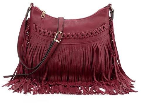 Jywmsc Bolsos Bandolera con Flecos de Cuero para Mujer Bolso Occidental Bolso Hobo Grande Bolso Tipo Cartera