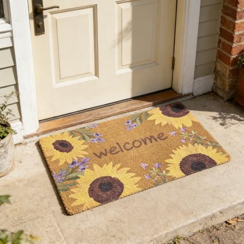 Door Mat Indoor Outdoor Entrance, 40x60 cm Faux Coir Front Door Mats with Thick Bristles, Decorative Colorful Spring Flower Doormat Inside, Non Slip Backing Outside Welcome Rug for Door Decor, Small