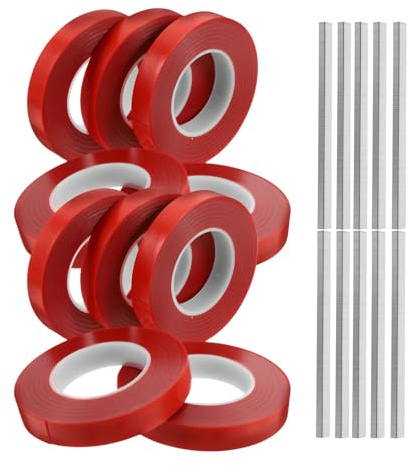 jojofuny Máquina para Atar Plantas 10 Rollos de Cinta Elástica Roja y Grapas, Herramienta de Jardinería para Huertos y Patios, Uso en Interiores y Exteriores