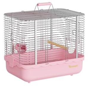 Vogelkäfig, tragbar, für Papageien, aus Edelstahl, horizontales Gitter, Vogelkäfig (Pink)