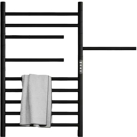 GLYYR 250W Scaldasalviette Elettrico Parete, 10 Barre Termoarredo Elettrico Bagno (3 Barre Girevole 180°), Radiatore Scaldasalviette Controllo Tattile 35-70°C con Timer 1–9 H, IPX4, Nero