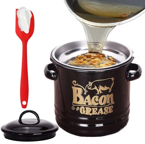 Contenitore per grasso da cucina – 1200 ml – Barattolo di grasso con spatola colino – per cucinare, cuocere, vacanze, fine settimana, colazione, brunch, pasti in famiglia