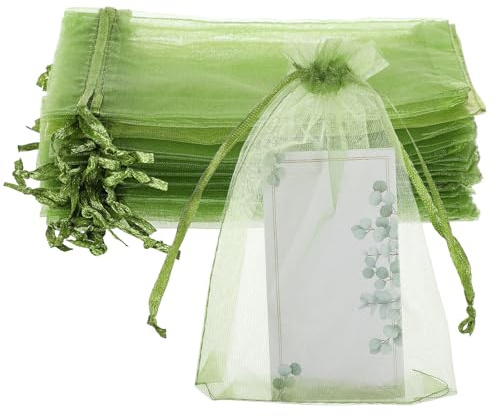 100 Stück Dunkelgrün Organzasäckchen 10 x 15 cm Organzabeutel, Säckchen zum Befüllen Grün mit Kordelzug, Kleine Säckchen zum Befüllen Als Hochzeit Bonbonsbeutel, Schmuckbeutel, Geschenkbeutel