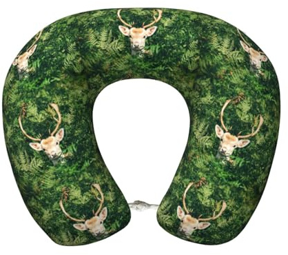 cchgnm Cuscino da viaggio con stampa di cervi nei boschi, cuscino da collo in memory foam, cuscino portatile per hotel, campeggio, chi dorme sul lato e per chi dorme sulla schiena