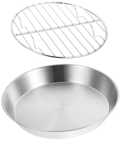 EXCEART Plaque de Cuisson en Acier Inoxydable 24 CM Grand Format Multifonction pour Barbecue et Four Plat à Rôtir avec Grille Intégrée Résistante à Haute Température pour Camping