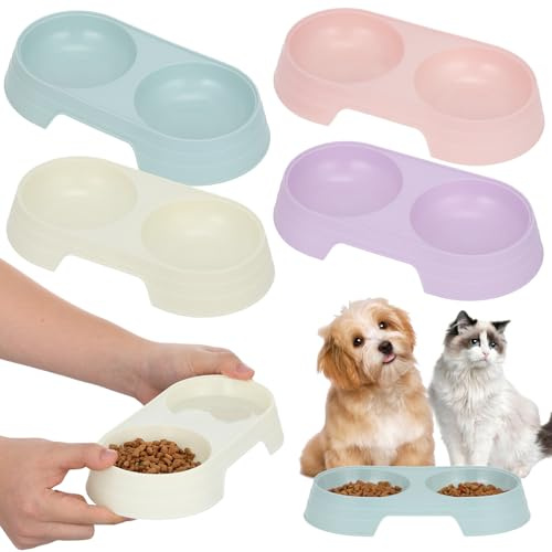 Abaodam 8 Piezas Set de Comederos para Gatos Soporte Anti Vuelco Cuencos de Plástico en Colores Pastel Rosado Verde Durazno Morado para Alimentación y Agua Tamaño Compacto para