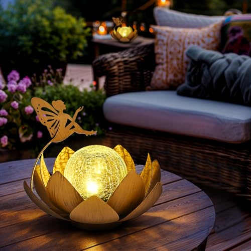 GIGALUMI Solarlampen für Außen, Fairy Lotus Garten Solarleuchten für außen | IP44 Wasserdicht Solar Gartenleuchten, Metal Garten Deko Draußen, für Terrasse, Garten, Gras, Balkon (Braun)