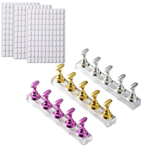 JYXNU 3 Ensembles de Support pour Conseils d'Art d'Ongle Manucure Acrylique Livré avec 300 autocollants, Support de Pratique D'ongle Stand, Présentoir d'Art d'Ongle Magnétique Support pour Faux Ongles