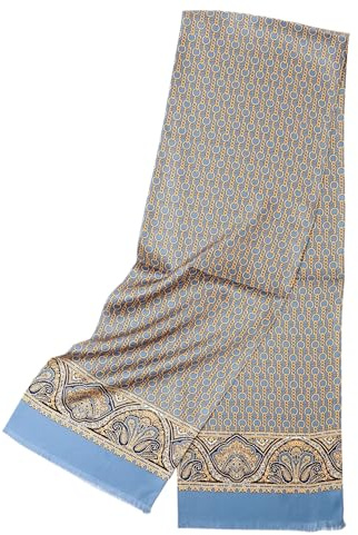 Prettystern Sciarpa da Uomo in 100% Seta a 2 Strati - Elegante Sciarpa Double Face con Frange - Classica e Raffinata Paisley azzurro AB18