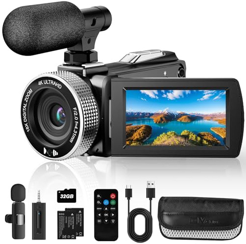 Rumyums Videocámara 4K, cámara de vlogging de 48 MP para Youtube, cámaras grabadoras de video con zoom digital de 18X, pantalla giratoria de 270° de 3 pulgadas, cámara web con tarjeta TF de 32 GB y 2