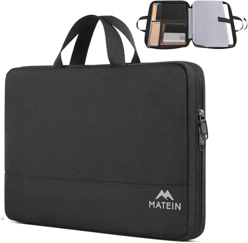 MATEIN Borsa Porta PC 14 Pollici, Custodia PC Imbottita con Maniglia e Tasche Accessori, Sleeve per Notebook Portatile, per Lavoro, Scuola e Ufficio, Compatibile con HP Dell ASUS Acer, Nero
