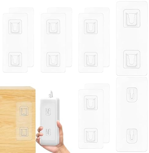5 Pares Soporte Regleta Pared Sin Taladro, Fijador Autoadhesivo para Regletas de Enchufes y Router, Organizador de Cables Vertical con Diseño de Hebilla, Soporte de Pared para Oficina y Hogar