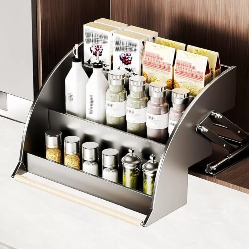 3-våningars Nedfällbar Organizer för Överskåp, Kryddhylla i Tjockt Kolstål med Handtag, Mjuk Dämpning för Enkel Åtkomst, Maxlast 15kg(Width 30cm)