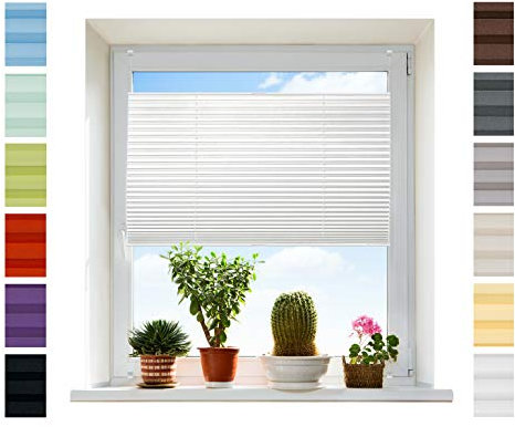 Plissee Rollo NACH MAß Klemmfix ohne Bohren - TOP QUALITÄT Pearl Stoffkollektion | Easyfix Metall Klemmträger | Faltrollo Sichtschutz, Sonnenschutz für Fenster [Weiß, B: 41-50cm, H: 91-110cm]