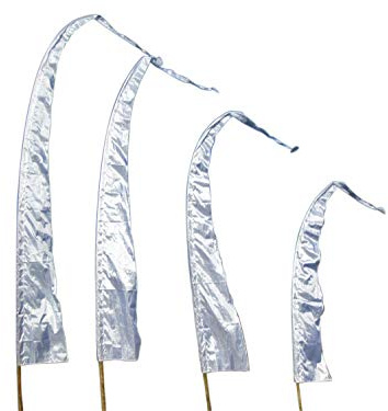 Original Balifahne | MIT STANGE | weiss | 6 Meter lang | Gartenfahne | aus echtem Satin | Originale Umbul Flagge