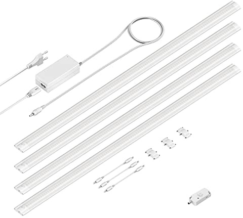 ledscom.de LED Unterbau-Leuchte SIRIS weiß matt, mit Bewegungsmelder, flach, je 90cm, je 963lm, warm-weiß 4er Set