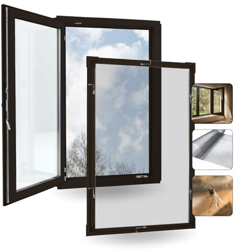 Rollmayer Fliegengitter Fenster Aluminiumrahmen Braun - B80 x H100cm | Insektenschutz Fenster Selbstbausatz zuschneidbar Aluminium Moskitonetz Fliegenschutz einfache Montage