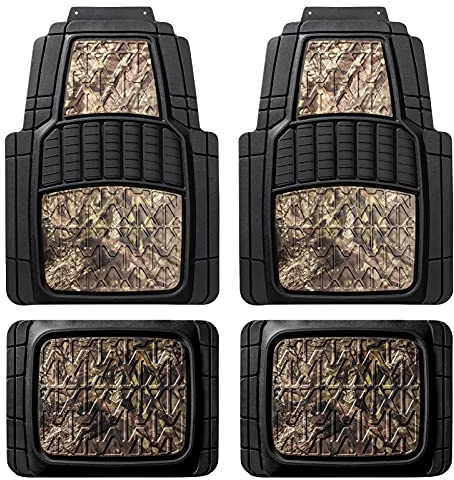 Mossy Oak Camo Trimmable Floor Mats - All Weather Protection - Trim to Fit for Car, SUV, Van, Trucks - Official Licensed Product (4 Pcs)