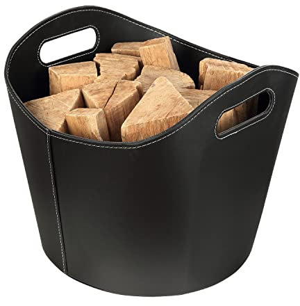 Schramm® Kaminholzkorb aus Kunstleder schwarz mit Griffen wählbar in rund oder rechteckig Feuerholzkorb, Größe:rund