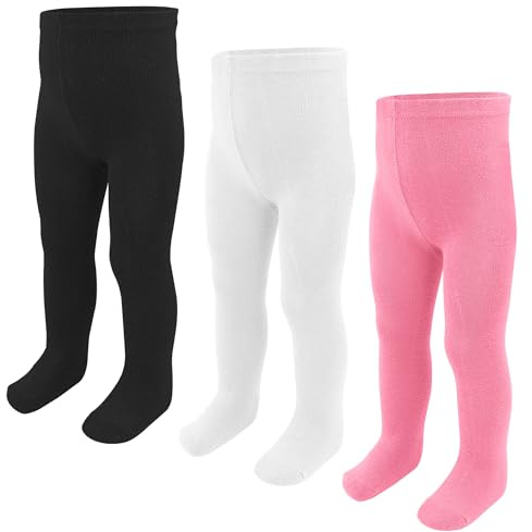 Lot de 3 collants en coton pour bébés filles, nouveau-nés, 0-24 mois, leggings en maille pour tout-petits, noir et blanc, Noir/blanc/rose, 18-24 mois