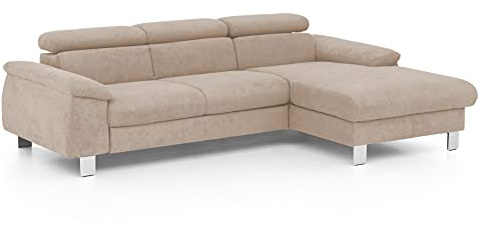Mivano Ecksofa Micky mit Recamiere / Eckcouch mit Bettfunktion, Bettkasten und Kopfteilverstellung / 244 x 72 x 166 / Mikrofaser, Hellbraun