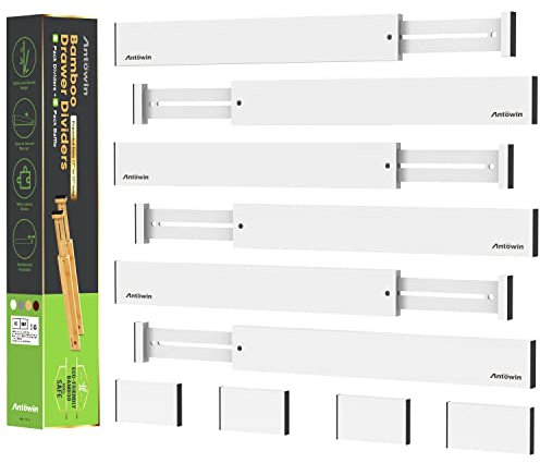 ANTOWIN Divisores de cajones de bambú, separadores de cajones, organizador de 17 a 22 pulgadas de largo ajustable con resorte para utensilios grandes, ropa, cajones de herramientas, paquete de 6