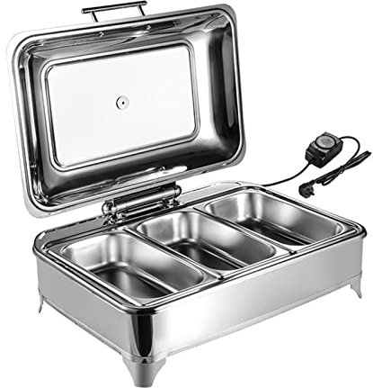 VFDZ Chafing Dish Buffet Set, 6L/9L Food Warmer Buffet Server Warming Electric, Stainless Steel,Adjustable Temperature Control 30°-90℃, 800W(Color:Rectangle,Size:9L-C)