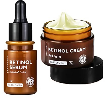 Retinol Anti-Aging Gesichtscreme & Essenz, 2 Stk Vibrant Glamour Retinol Creme, Retinol Feuchtigkeitscreme, Anti-Falten-Essenz für das Gesicht, Reduziert trockene Linien und feine Linien (Cream+Serum)
