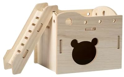 Maison Hamster, Cabane en Bois pour Petit Animal de Compagnie, Maison de Vie Naturelle pour Hamster Gerbille Rat Tamia (MZ-106)