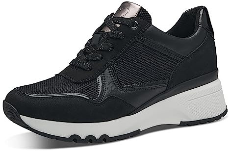 MARCO TOZZI Damen Wedge Sneaker Keilabsatz mit Schnürsenkeln und Reißverschluss, Schwarz (Black Comb), 39