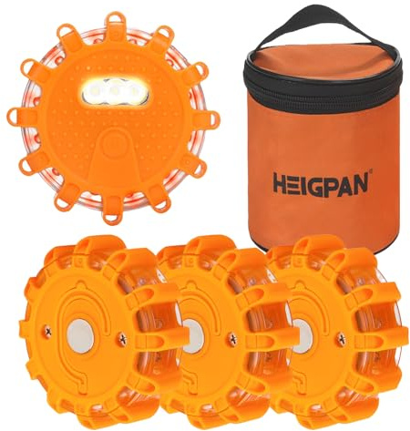 HEIGPAN GP904 LED Road Flares Emergency Light Kit, 9 Glow Modes Strong Magnet Hang Hook for Holiday Gift, Road Emergency Rescue Search Better Protect Life Safety (4Pack Batteries not Included)