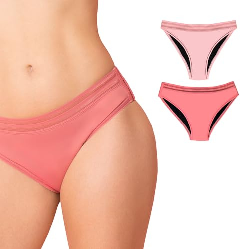 Beppy Panties CORAL (Pink/Rosa) 2 Menstruations-Slips - Periodenslips, mit Clips verstellbar, seitlich öffnen - für mehr Freiheit und Komfort während der Periode (XL)