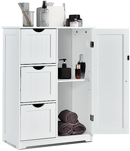 Giantex Badezimmerschrank, selbsttragender Schrank, Badezimmerschrank, Schrank mit Schublade, platzsparend, 60 x 30 x 81 cm, 3 Farben (Weiß)