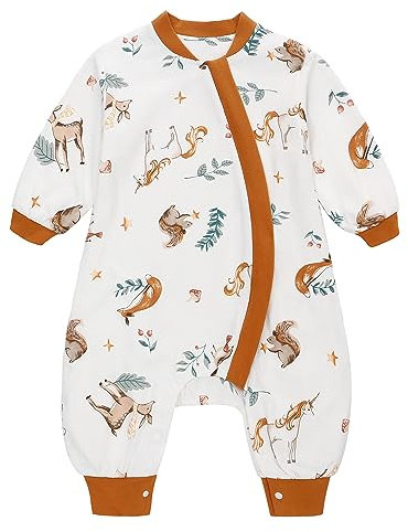 Baby Schlafsack mit Füßen 1 Tog Langarm Babyschlafsack Kinderschlafsack Baumwolle Schlafanzug für Jungen und Mädchen (Orange, M/80)