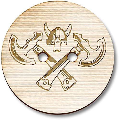 8 x 23mm 'Viking Axes & Helmet' Round Wooden Buttons (BT00101665)