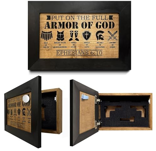 Full Armor of God Wall Gun Safe - Religious Hidden Gun Safe - Handcrafted Concealment Furniture for Guns - Quick Access Firearm Storage with Magnetic Lock - Hidden Shelf Safe by Bellewood Designs