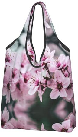 Jmorco Rosa Kirschblüten Große Wiederverwendbare Faltbare Damen Einkaufstasche Eco Tote Handtasche Faltbare Shopper Tasche, Rosa Kirschblüten, Einheitsgröße