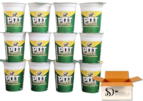 Pot Noodle Chicken & Mushroom Multipack - Pack of 12 x 90g Instant Pot Noodles Chicken Soup Snack - Go-To Bulk Buy for Quick and Tasty Camping, Picnics, or School Holidays Snacks