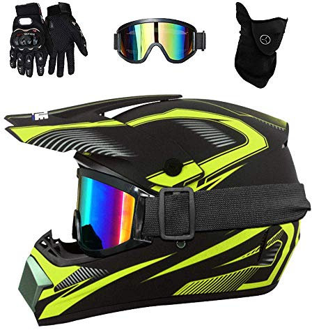 Double Sport Intégral MTB Casque Motocross, avec Lunettes Gants Masque, Jeunesse Enfants Hors Route VTT Moto Accident Casque, Une Descente BMX Enduro Quad Moto Cross Casque pour Garçon Fille ( Color :