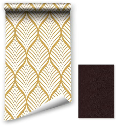 Selbstklebende Tapete Weiß Gold, 44.5 x 1000cm Streifen Gold Geometrisch Klebefolie Retro Möbelfolie für Badezimmer, Wohnzimmer, Schlafzimmer, Küche